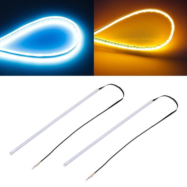 2 PCS 60cm DC12V 7.5W Ultra-thin Waterproof Car Auto Double Colors Turn Lights / Running Lights SMD-2835 LED Bulbs (Turn Lights: Yellow Light; Running Lights: Ice Blue Light), 60cm Turn Lights: Yellow Light; Running Lights: Ice Blue Light