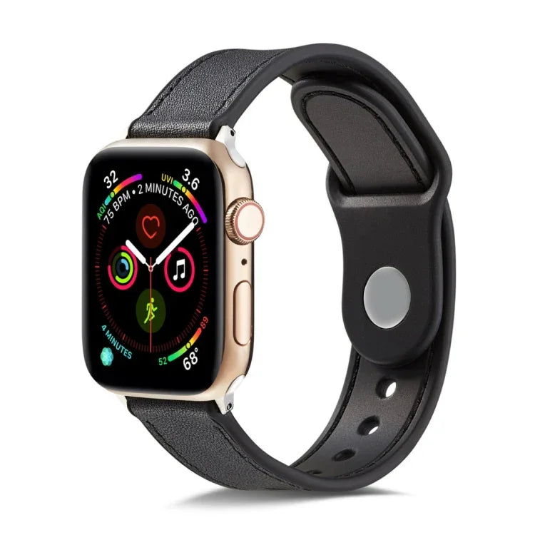 Single Buckle TPU+ Genuine Leather Watchband, For Apple Watch Series 7 41mm / 6 & SE & 5 & 4 40mm / 3 & 2 & 1 38mm, For Apple Watch Series 7 45mm / 6 & SE & 5 & 4 44mm / 3 & 2 & 1 42mm, For Apple Watch Series 8&7 41mm / SE 2&6&SE&5&4 40mm / 3&2&1 38mm