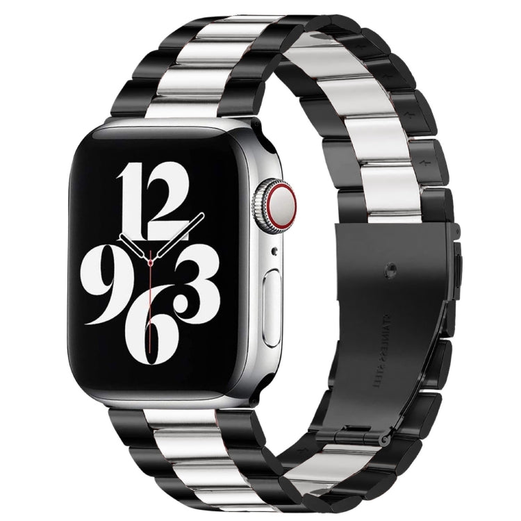 سوار ساعة من الفولاذ المقاوم للصدأ بثلاث خرزات مع مشبك قابل للطي لساعات Apple Watch سلسلة 10 مقاس 42مم / 9&8&7 مقاس 41مم / SE 3&SE 2&6&SE&5&4 مقاس 40مم / 3&2&1 مقاس 38مم