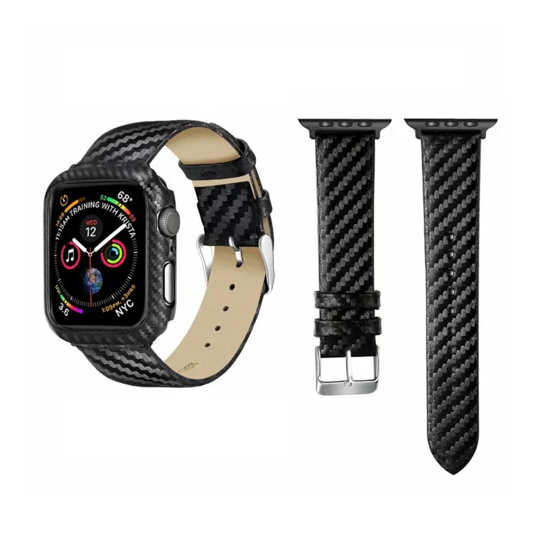 حزام ألياف الكربون من الجلد الطبيعي لسلسلة Apple Watch 5 & 4 40مم & سلسلة 3 & 2 & 1 38مم