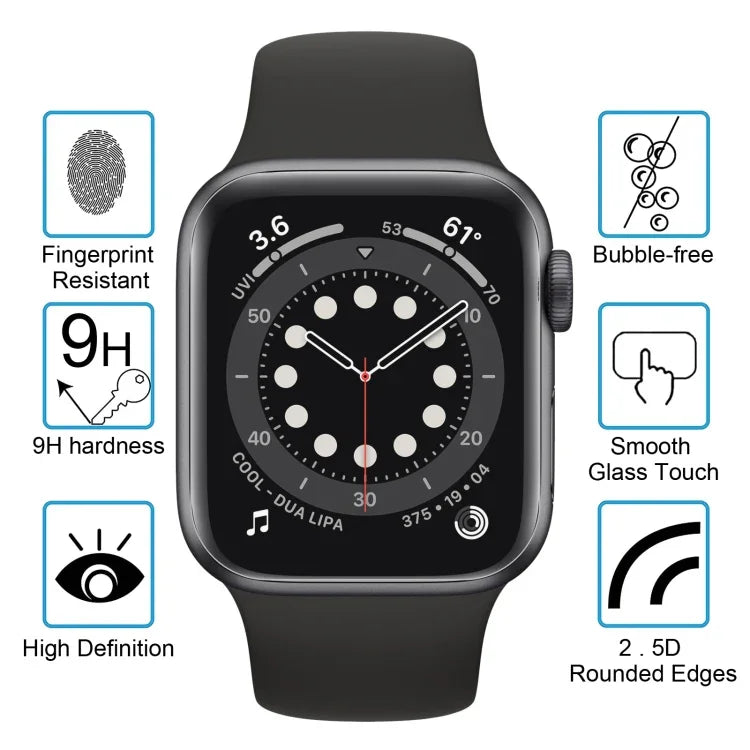 فيلم زجاجي مقسى 9H 2.5D لسلسلة Apple Watch 6 / 5 / 4 / Watch SE مقاس 40مم، لسلسلة Apple Watch 6 / 5 / 4 / Watch SE مقاس 40مم