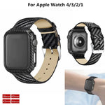سوار من الجلد الطبيعي بألياف الكربون + إطار لساعة Apple Watch السلسلة 3 & 2 & 1 42مم، Apple Watch السلسلة 3 & 2 & 1 42مم