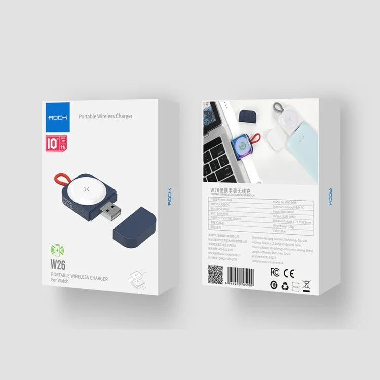 شاحن لاسلكي مغناطيسي محمول ROCK W26 لـ Apple Watch، واجهة USB W26
