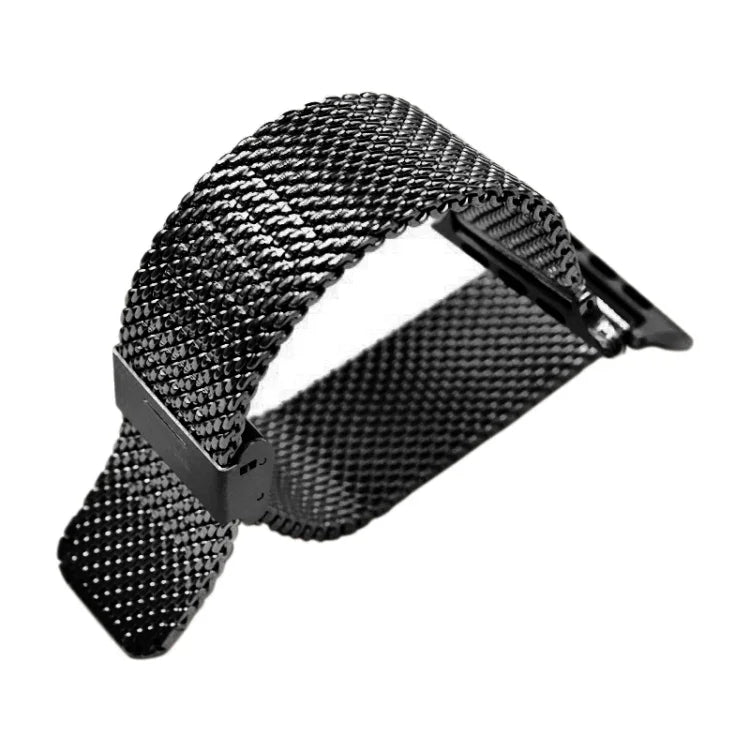 304 stainless steel apple watch band in black, suitable for various Apple Watch models, adjustable and comfortable.