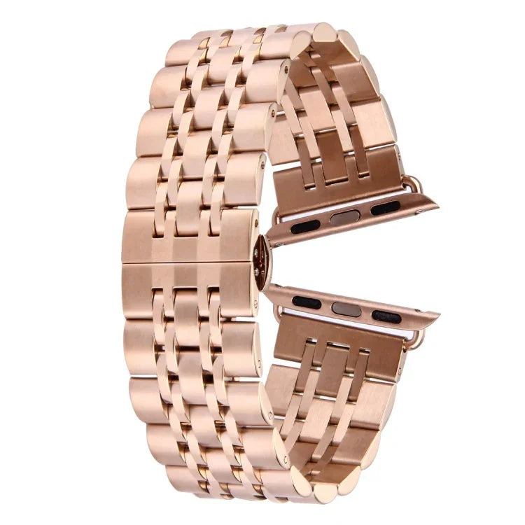 سوار ساعة نسائي بمشبك فراشة مخفي 20مم مع 7 خرزات من الفولاذ المقاوم للصدأ لـ Apple Watch 38مم (فضي ذهبي)، 20مم نسائي