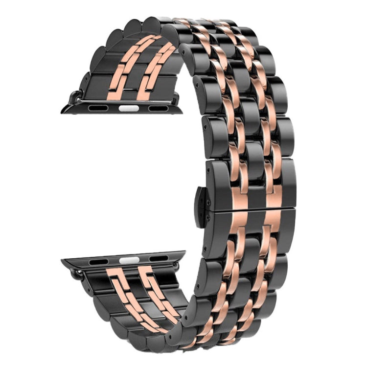 سوار ساعة من الفولاذ المقاوم للصدأ مع إبزيم فراشة مخفي و7 خرزات لساعة Apple Watch 42مم (فضي ذهبي)، 20مم نسائي