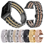 سوار ساعة من الفولاذ المقاوم للصدأ مع إبزيم فراشة مخفي و7 خرزات لساعة Apple Watch 42مم (فضي ذهبي)، 20مم نسائي