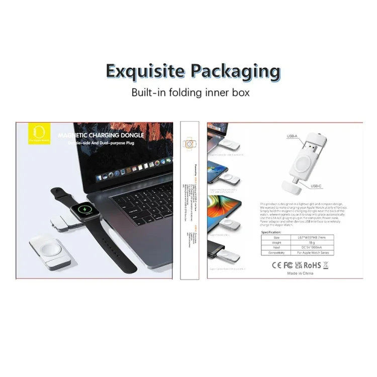 شاحن لاسلكي مغناطيسي سريع U8 USB / Type-C لساعات آبل سيريس، U8
