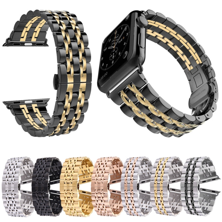 سوار ساعة من الفولاذ المقاوم للصدأ مع إبزيم فراشة مخفي و7 خرزات للرجال 22مم لساعة Apple Watch 42مم، 22مم رجالي