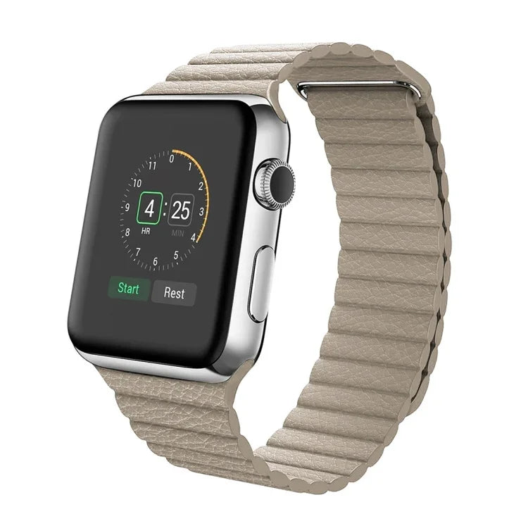 سوار ساعة من جلد PU مع مشبك إغلاق مغناطيسي حلقي لساعة Apple Watch مقاس 38مم