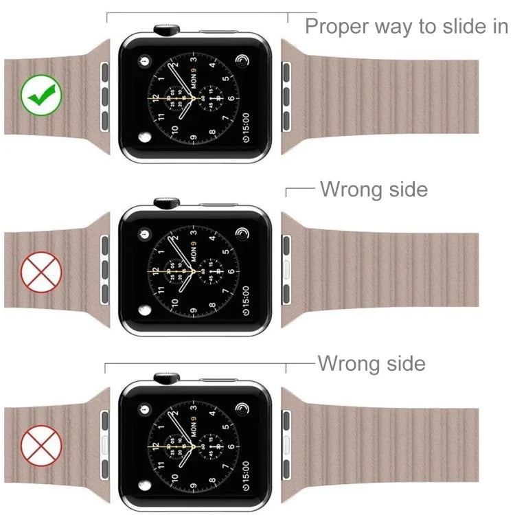 سوار ساعة من جلد PU مع مشبك إغلاق مغناطيسي حلقي لساعة Apple Watch مقاس 38مم