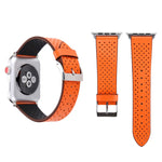 لساعة Apple Watch Ultra 49مم وWatch Ultra 2 49مم / السلسلة 10 مقاس 46مم / 9 و8 و7 مقاس 45مم / SE 3 وSE 2 و6 وSE و5 و4 مقاس 44مم / 3 و2 و1 مقاس 42مم، سوار ساعة بسيط وأنيق من الجلد الطبيعي بنمط ثقوب، مقاس 42مم