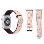 لساعة Apple Watch Ultra 49مم وWatch Ultra 2 49مم / السلسلة 10 مقاس 46مم / 9 و8 و7 مقاس 45مم / SE 3 وSE 2 و6 وSE و5 و4 مقاس 44مم / 3 و2 و1 مقاس 42مم، سوار ساعة بسيط وأنيق من الجلد الطبيعي بنمط ثقوب، مقاس 42مم