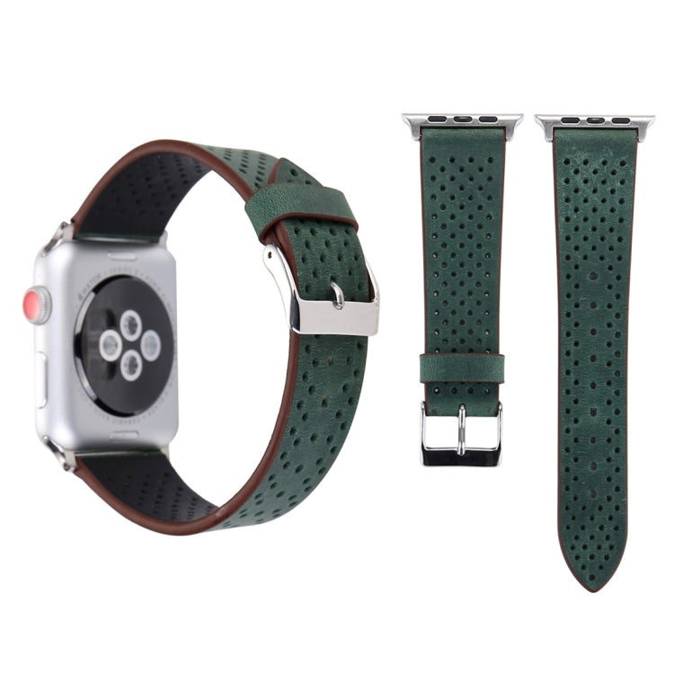لساعة Apple Watch Ultra 49مم وWatch Ultra 2 49مم / السلسلة 10 مقاس 46مم / 9 و8 و7 مقاس 45مم / SE 3 وSE 2 و6 وSE و5 و4 مقاس 44مم / 3 و2 و1 مقاس 42مم، سوار ساعة بسيط وأنيق من الجلد الطبيعي بنمط ثقوب، مقاس 42مم