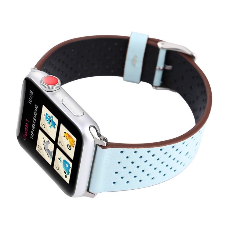 لساعة Apple Watch Ultra 49مم وWatch Ultra 2 49مم / السلسلة 10 مقاس 46مم / 9 و8 و7 مقاس 45مم / SE 3 وSE 2 و6 وSE و5 و4 مقاس 44مم / 3 و2 و1 مقاس 42مم، سوار ساعة بسيط وأنيق من الجلد الطبيعي بنمط ثقوب، مقاس 42مم