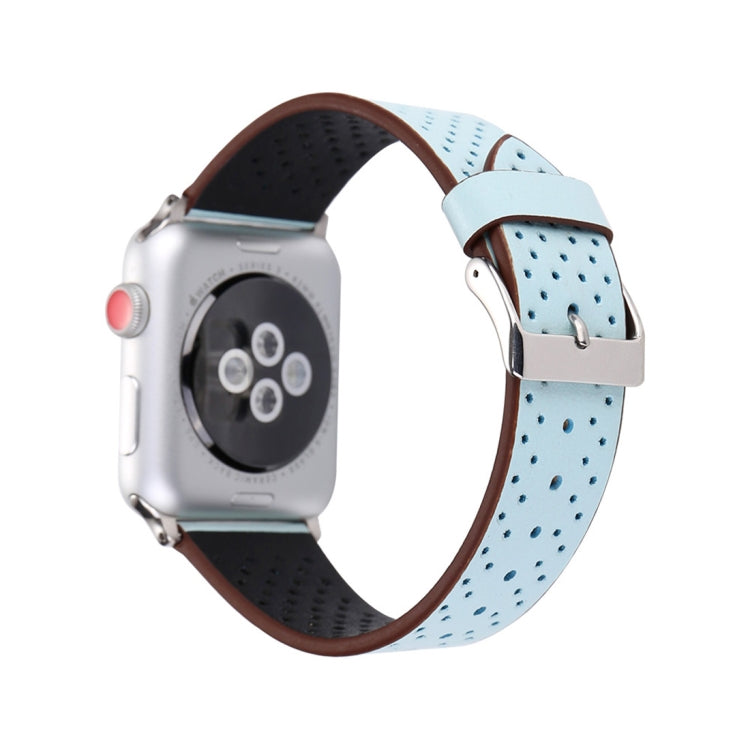 لساعة Apple Watch Ultra 49مم وWatch Ultra 2 49مم / السلسلة 10 مقاس 46مم / 9 و8 و7 مقاس 45مم / SE 3 وSE 2 و6 وSE و5 و4 مقاس 44مم / 3 و2 و1 مقاس 42مم، سوار ساعة بسيط وأنيق من الجلد الطبيعي بنمط ثقوب، مقاس 42مم
