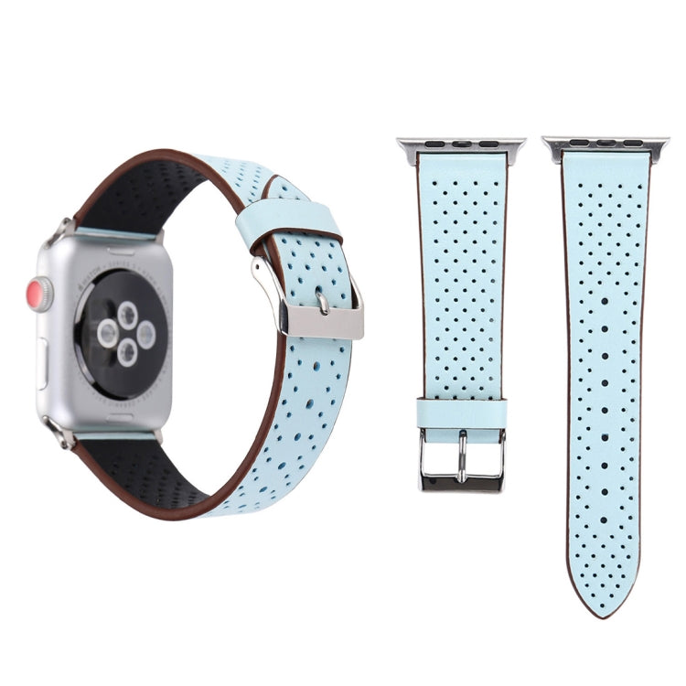 لساعة Apple Watch Ultra 49مم وWatch Ultra 2 49مم / السلسلة 10 مقاس 46مم / 9 و8 و7 مقاس 45مم / SE 3 وSE 2 و6 وSE و5 و4 مقاس 44مم / 3 و2 و1 مقاس 42مم، سوار ساعة بسيط وأنيق من الجلد الطبيعي بنمط ثقوب، مقاس 42مم
