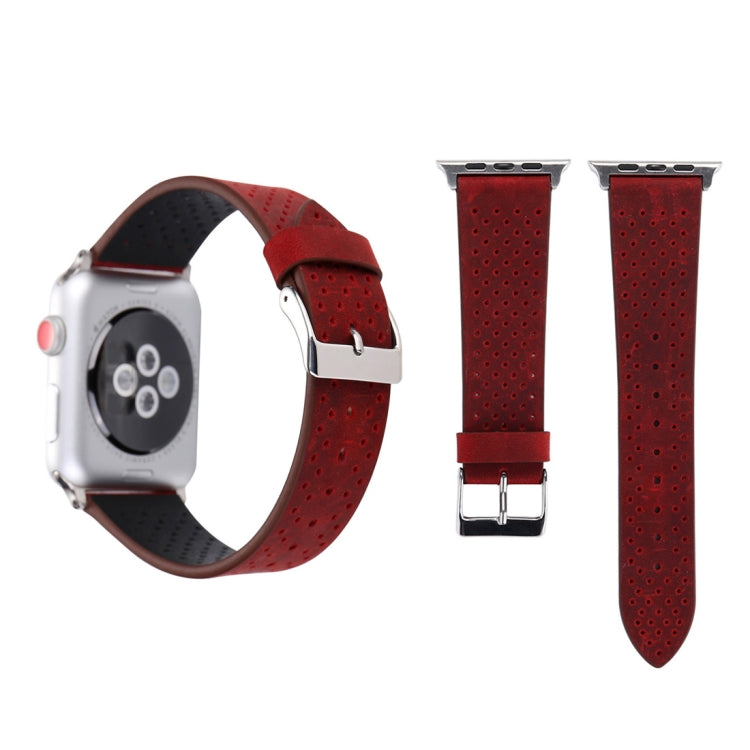لساعة Apple Watch Ultra 49مم وWatch Ultra 2 49مم / السلسلة 10 مقاس 46مم / 9 و8 و7 مقاس 45مم / SE 3 وSE 2 و6 وSE و5 و4 مقاس 44مم / 3 و2 و1 مقاس 42مم، سوار ساعة بسيط وأنيق من الجلد الطبيعي بنمط ثقوب، مقاس 42مم