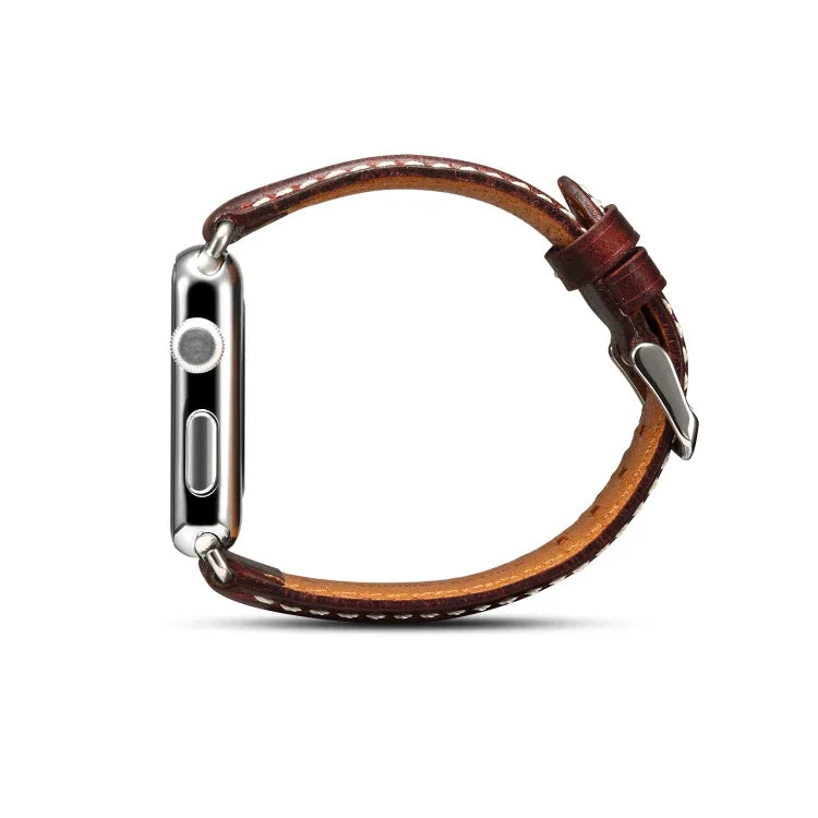 سوار ساعة جلد عتيق من شمع الزيت Denior لسلسلة Apple Watch 7 مقاس 45مم / 6 و SE و 5 و 4 مقاس 44مم / 3 و 2 و 1 مقاس 42مم