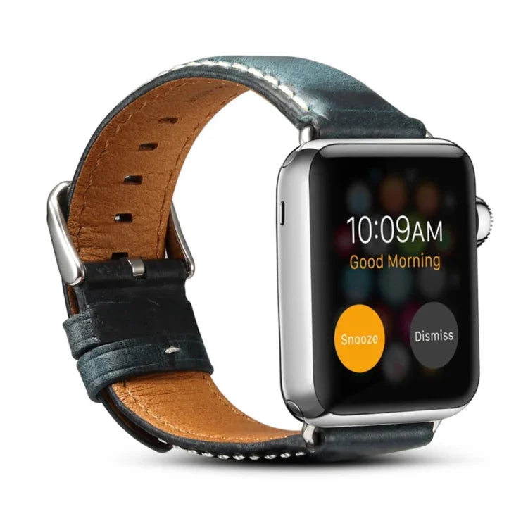 سوار ساعة جلد عتيق من شمع الزيت Denior لسلسلة Apple Watch 7 مقاس 45مم / 6 و SE و 5 و 4 مقاس 44مم / 3 و 2 و 1 مقاس 42مم
