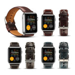 سوار ساعة جلد عتيق من شمع الزيت Denior لسلسلة Apple Watch 7 مقاس 45مم / 6 و SE و 5 و 4 مقاس 44مم / 3 و 2 و 1 مقاس 42مم