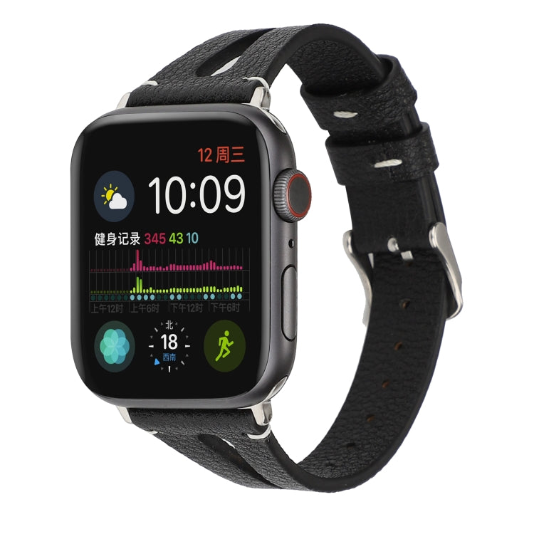 سوار ساعة جلد بسيط على شكل حرف V لسلسلة Apple Watch 7 مقاس 41مم / 6 و SE و 5 و 4 مقاس 40مم / 3 و 2 و 1 مقاس 38مم