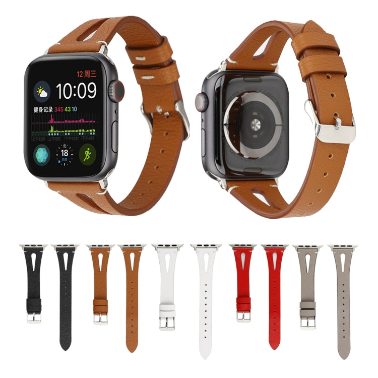 سوار ساعة جلد بسيط على شكل حرف V لسلسلة Apple Watch 7 مقاس 41مم / 6 و SE و 5 و 4 مقاس 40مم / 3 و 2 و 1 مقاس 38مم