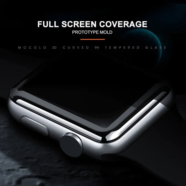 فيلم زجاج مقسى كامل اللصق بحواف دائرية 3D بسمك 0.33مم وصلابة 9H من mocolo لساعات Apple Watch Series 6 / 5 / 4 / Watch SE مقاس 40مم