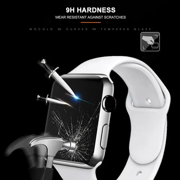 فيلم زجاج مقسى كامل اللصق بحواف دائرية 3D بسمك 0.33مم وصلابة 9H من mocolo لساعات Apple Watch Series 6 / 5 / 4 / Watch SE مقاس 40مم