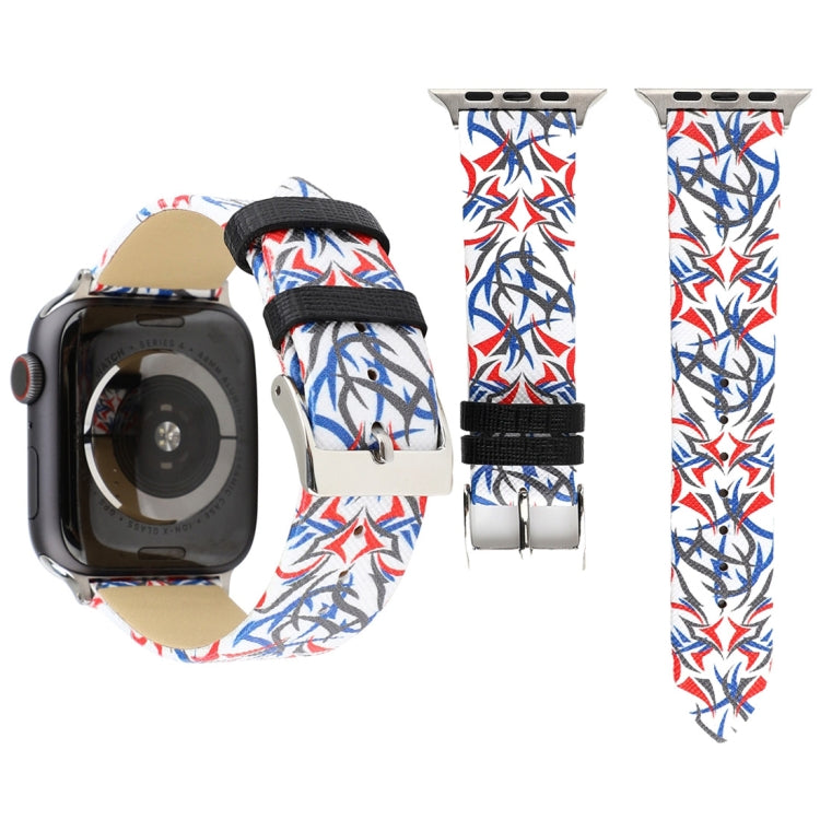 سوار ساعة من الجلد الطبيعي بطباعة Thorns لسلسلة Apple Watch 10 مقاس 42مم / 9&8&7 مقاس 41مم / SE 3&SE 2&6&SE&5&4 مقاس 40مم / 3&2&1 مقاس 38مم، 40مم