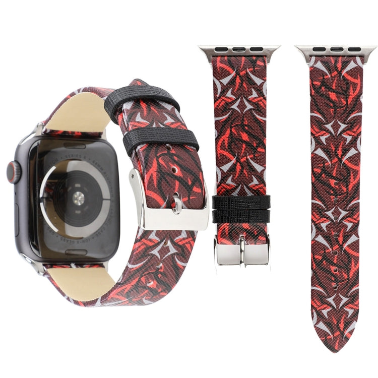 سوار ساعة من الجلد الطبيعي بطباعة Thorns لسلسلة Apple Watch 10 مقاس 42مم / 9&8&7 مقاس 41مم / SE 3&SE 2&6&SE&5&4 مقاس 40مم / 3&2&1 مقاس 38مم، 40مم