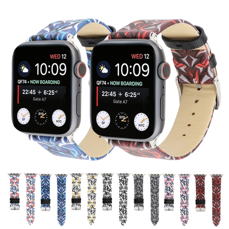 سوار ساعة من الجلد الطبيعي بطباعة Thorns لسلسلة Apple Watch 10 مقاس 42مم / 9&8&7 مقاس 41مم / SE 3&SE 2&6&SE&5&4 مقاس 40مم / 3&2&1 مقاس 38مم، 40مم