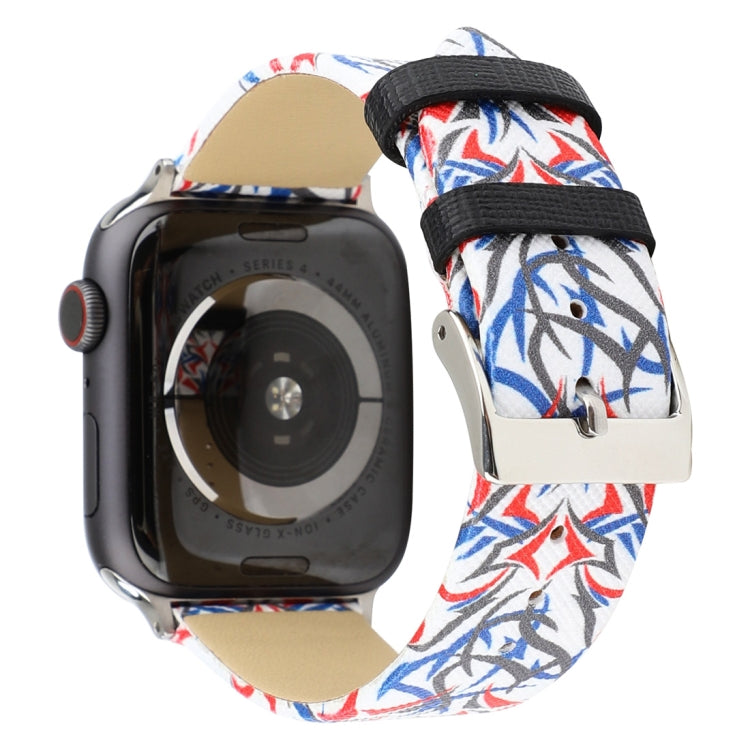 سوار ساعة من الجلد الطبيعي بطباعة Thorns لساعات Apple Watch Ultra 49مم و Watch Ultra 2 49مم / سلسلة 10 مقاس 46مم / 9&8&7 مقاس 45مم / SE 3&SE 2&6&SE&5&4 مقاس 44مم / 3&2&1 مقاس 42مم، 44مم