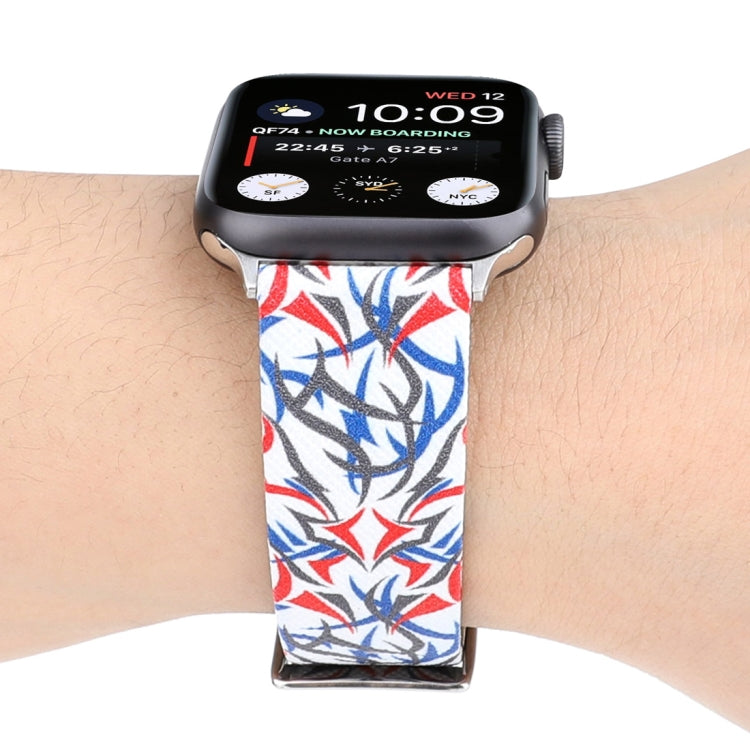 سوار ساعة من الجلد الطبيعي بطباعة Thorns لساعات Apple Watch Ultra 49مم و Watch Ultra 2 49مم / سلسلة 10 مقاس 46مم / 9&8&7 مقاس 45مم / SE 3&SE 2&6&SE&5&4 مقاس 44مم / 3&2&1 مقاس 42مم، 44مم