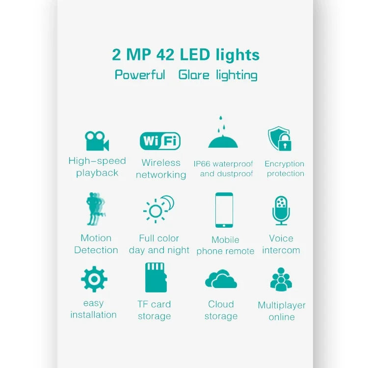 كاميرا ذكية DP16 بوضوح 2.0 ميجابكسل مع 42 مصباح LED للحديقة، تدعم كشف الحركة / الرؤية الليلية / الاتصال الصوتي / بطاقة TF، بمقبس أسترالي، DP16