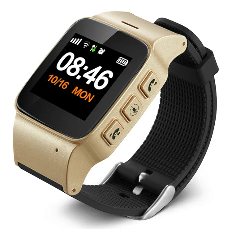 ساعة ذكية D99+ بشاشة LCD عالية الدقة بحجم 1.22 بوصة مع GPS مقاومة للماء لكبار السن، تدعم تحديد المواقع GPS + LBS + WiFi / اتصال ثنائي الاتجاه / مراقبة الصوت / إسعاف أولي بزر واحد / تنبيه رفع المعصم / سياج أمان، D99+ باللون الذهبي الوردي