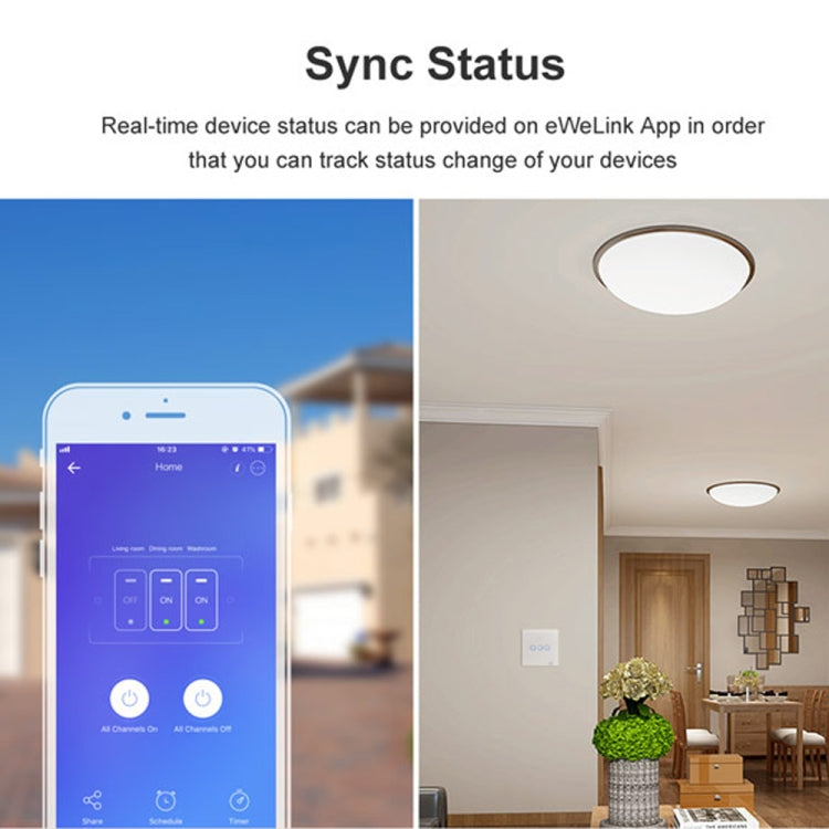 مفتاح حائط ذكي بشاشة زجاجية مقسّاة Sonoff T2 Touch 86mm، متوافق مع Alexa وGoogle Home، AC 100V-240V، قابس الاتحاد الأوروبي، 86mm/ 3 قابس الاتحاد الأوروبي