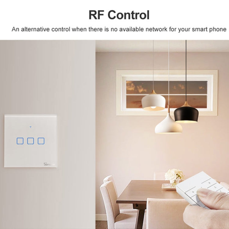 مفتاح حائط ذكي بشاشة زجاجية مقسّاة Sonoff T2 Touch 86mm، متوافق مع Alexa وGoogle Home، AC 100V-240V، قابس الاتحاد الأوروبي، 86mm/ 3 قابس الاتحاد الأوروبي