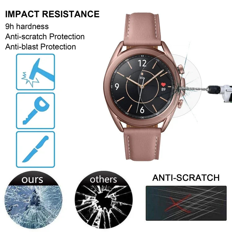 فيلم زجاجي مقسى 0.26مم 2.5D 9H لحماية شاشة Samsung Galaxy Watch3 مقاس 45مم، لـ Samsung Galaxy Watch3 45مم