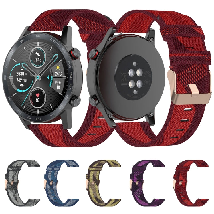 سوار ساعة نايلون منسوج مخطط بعرض 22 مم لساعات Huawei GT / GT2 46 مم، Honor Magic Watch 2 46 مم / Magic