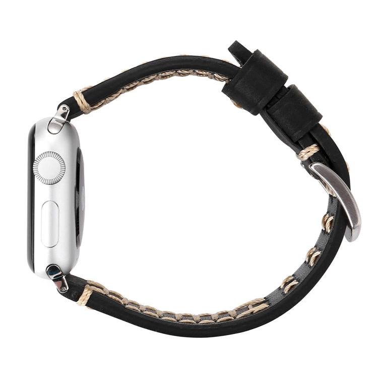 لساعات Apple Watch Series 10 مقاس 42مم / 9&8&7 مقاس 41مم / SE 3&SE 2&6&SE&5&4 مقاس 40مم / 3&2&1 مقاس 38مم سوار ساعة يد من الجلد الطبيعي بنمط خطوط يدوي، مقاس 38مم