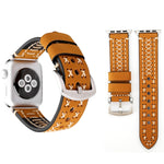 لساعات Apple Watch Series 10 مقاس 42مم / 9&8&7 مقاس 41مم / SE 3&SE 2&6&SE&5&4 مقاس 40مم / 3&2&1 مقاس 38مم سوار ساعة يد من الجلد الطبيعي بنمط خطوط يدوي، مقاس 38مم