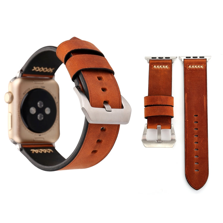 لساعات Apple Watch Ultra 49مم و Watch Ultra 2 49مم / Series 10 مقاس 46مم / 9&8&7 مقاس 45مم / SE 3&SE 2&6&SE&5&4 مقاس 44مم / 3&2&1 مقاس 42مم سوار ساعة يد من الجلد الطبيعي بنمط خطوط رجعي XX، مقاس 42مم