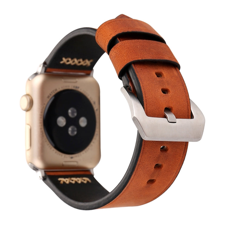 لساعات Apple Watch Ultra 49مم و Watch Ultra 2 49مم / Series 10 مقاس 46مم / 9&8&7 مقاس 45مم / SE 3&SE 2&6&SE&5&4 مقاس 44مم / 3&2&1 مقاس 42مم سوار ساعة يد من الجلد الطبيعي بنمط خطوط رجعي XX، مقاس 42مم