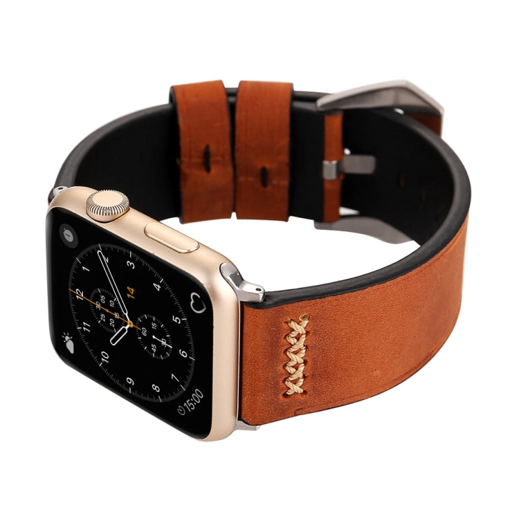 لساعات Apple Watch Ultra 49مم و Watch Ultra 2 49مم / Series 10 مقاس 46مم / 9&8&7 مقاس 45مم / SE 3&SE 2&6&SE&5&4 مقاس 44مم / 3&2&1 مقاس 42مم سوار ساعة يد من الجلد الطبيعي بنمط خطوط رجعي XX، مقاس 42مم