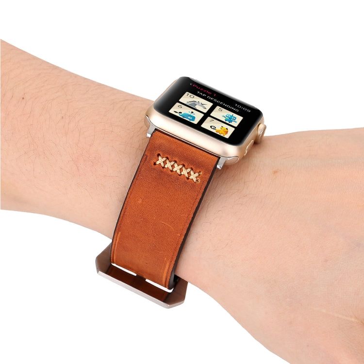 لساعات Apple Watch Ultra 49مم و Watch Ultra 2 49مم / Series 10 مقاس 46مم / 9&8&7 مقاس 45مم / SE 3&SE 2&6&SE&5&4 مقاس 44مم / 3&2&1 مقاس 42مم سوار ساعة يد من الجلد الطبيعي بنمط خطوط رجعي XX، مقاس 42مم