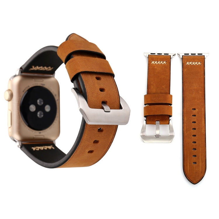 لساعات Apple Watch Ultra 49مم و Watch Ultra 2 49مم / Series 10 مقاس 46مم / 9&8&7 مقاس 45مم / SE 3&SE 2&6&SE&5&4 مقاس 44مم / 3&2&1 مقاس 42مم سوار ساعة يد من الجلد الطبيعي بنمط خطوط رجعي XX، مقاس 42مم