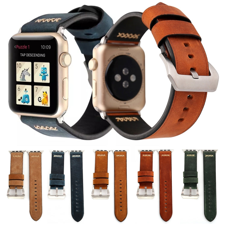 لساعات Apple Watch Ultra 49مم و Watch Ultra 2 49مم / Series 10 مقاس 46مم / 9&8&7 مقاس 45مم / SE 3&SE 2&6&SE&5&4 مقاس 44مم / 3&2&1 مقاس 42مم سوار ساعة يد من الجلد الطبيعي بنمط خطوط رجعي XX، مقاس 42مم