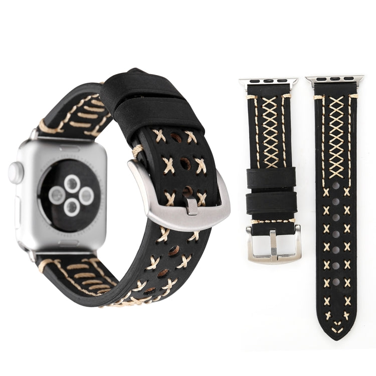 لساعات Apple Watch Ultra 49مم و Watch Ultra 2 49مم / Series 10 مقاس 46مم / 9&8&7 مقاس 45مم / SE 3&SE 2&6&SE&5&4 مقاس 44مم / 3&2&1 مقاس 42مم سوار ساعة يد من الجلد الطبيعي بنمط خطوط يدوي، مقاس 42مم