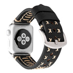 لساعات Apple Watch Ultra 49مم و Watch Ultra 2 49مم / Series 10 مقاس 46مم / 9&8&7 مقاس 45مم / SE 3&SE 2&6&SE&5&4 مقاس 44مم / 3&2&1 مقاس 42مم سوار ساعة يد من الجلد الطبيعي بنمط خطوط يدوي، مقاس 42مم
